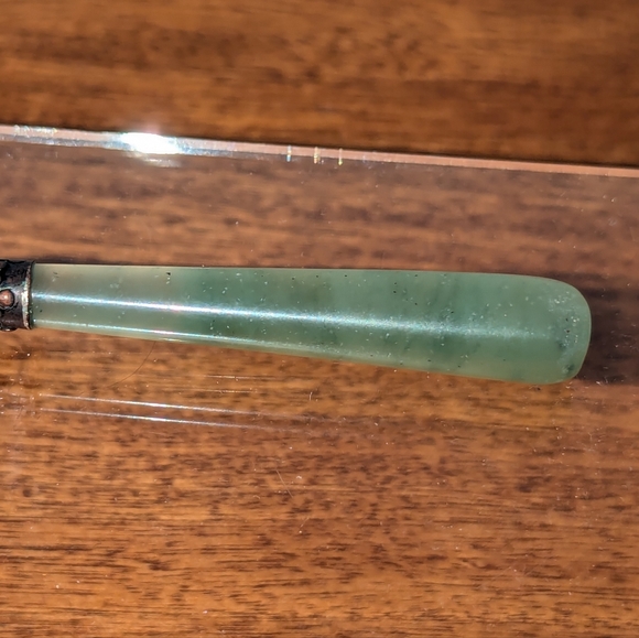 Butterfly Purse size Hand Mirror With Ornate Trim and Green Handle - Picture 4 of 9